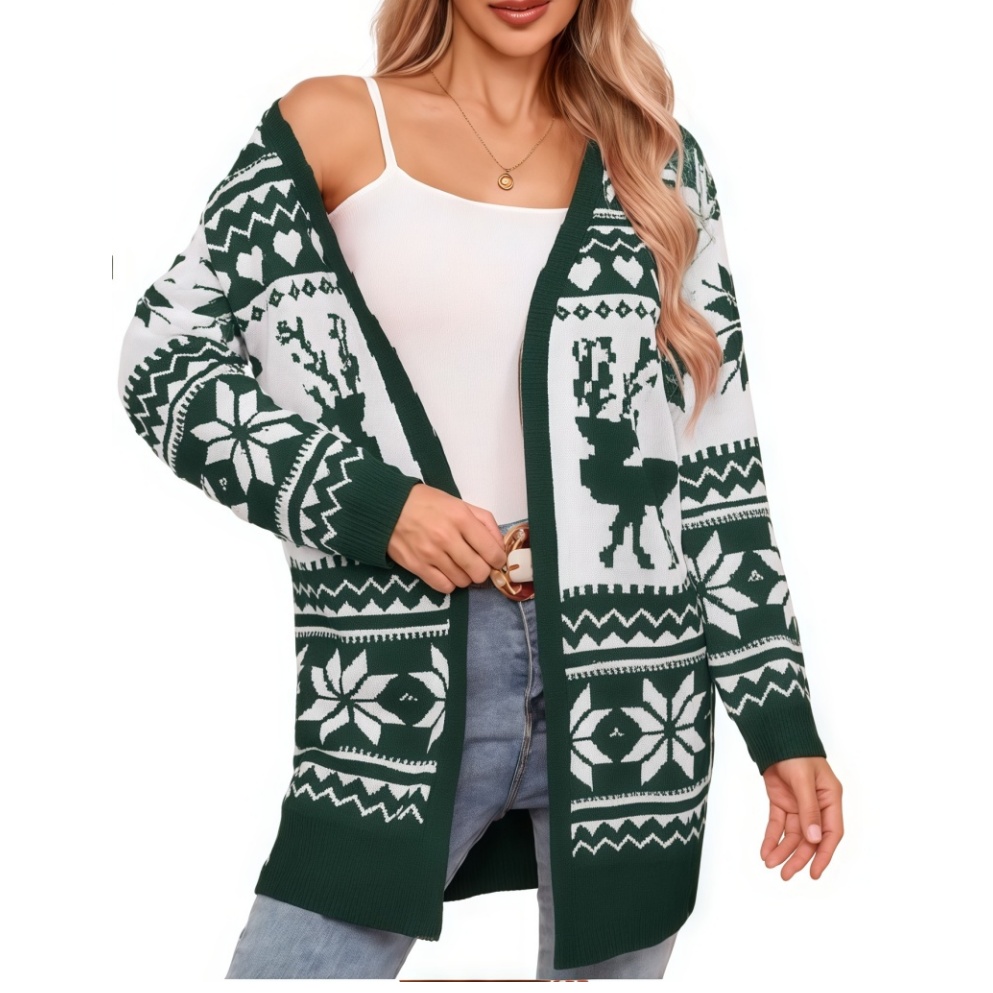 Womens Christmas Knit Cardigan Long Open Front Knit Sweater Winter Outerwear